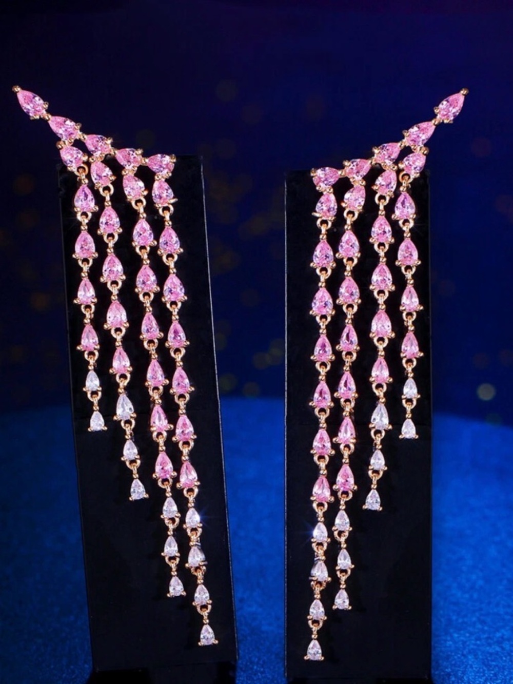 Zales 14k Rose gold  Pink Crystal Cascading Drop Earrings